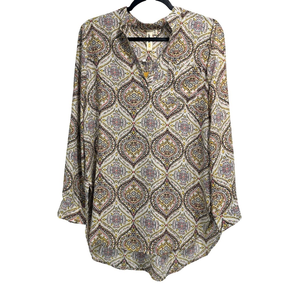 Lara Fashion Womens S Boho Paisley Print Tunic Top Split Neck Long Sleeve Blouse